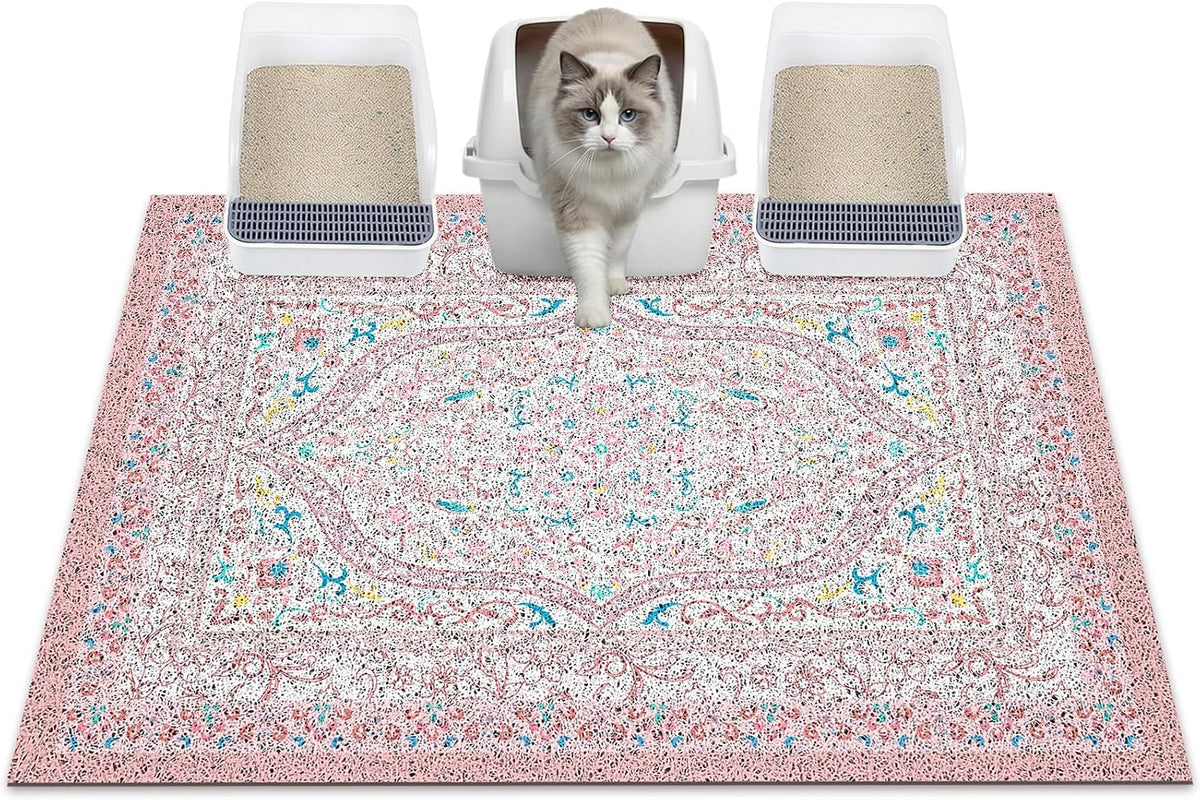 Glittme Cat Litter Mat, 40"x30" Non-Slip Washable Trapping Mat for Cats | Litter Trapping Mat With Thick PVC Coil To Catch Scatter, Soft On Paws And Waterproof Bottom To Protect Floors
