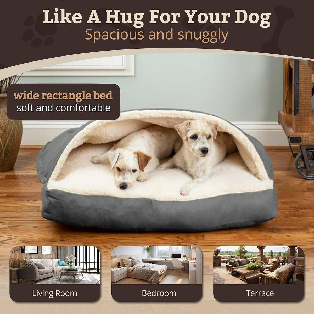 Snoozer Rectangle Cozy Cave Dog Bed, Hooded Dog Bed, Anthracite (S)