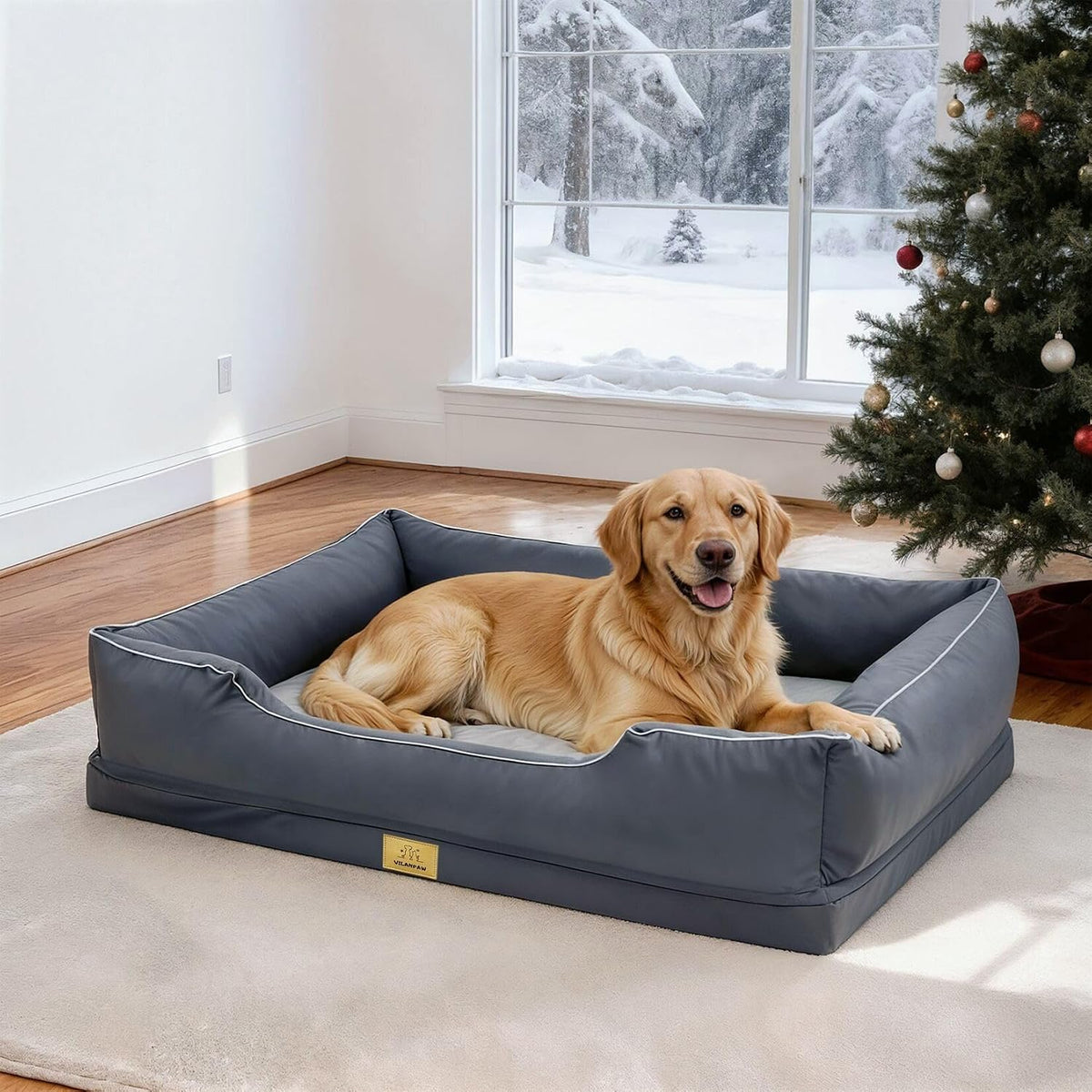 XXL Bolster Dog Bed: Washable Sofa Pet-Bed with Removable Cover