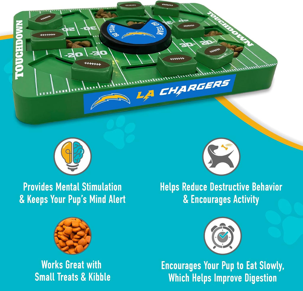Pets First NFL Los Angeles Chargers Large Puzzle Toy for Dogs, Slow Feeder Board for Pets, New Bigger Size, Interactive Doggie Treat Toy