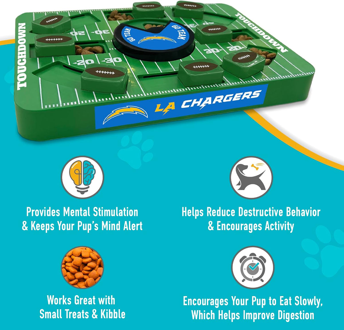 Pets First NFL Los Angeles Chargers Large Puzzle Toy for Dogs, Slow Feeder Board for Pets, New Bigger Size, Interactive Doggie Treat Toy