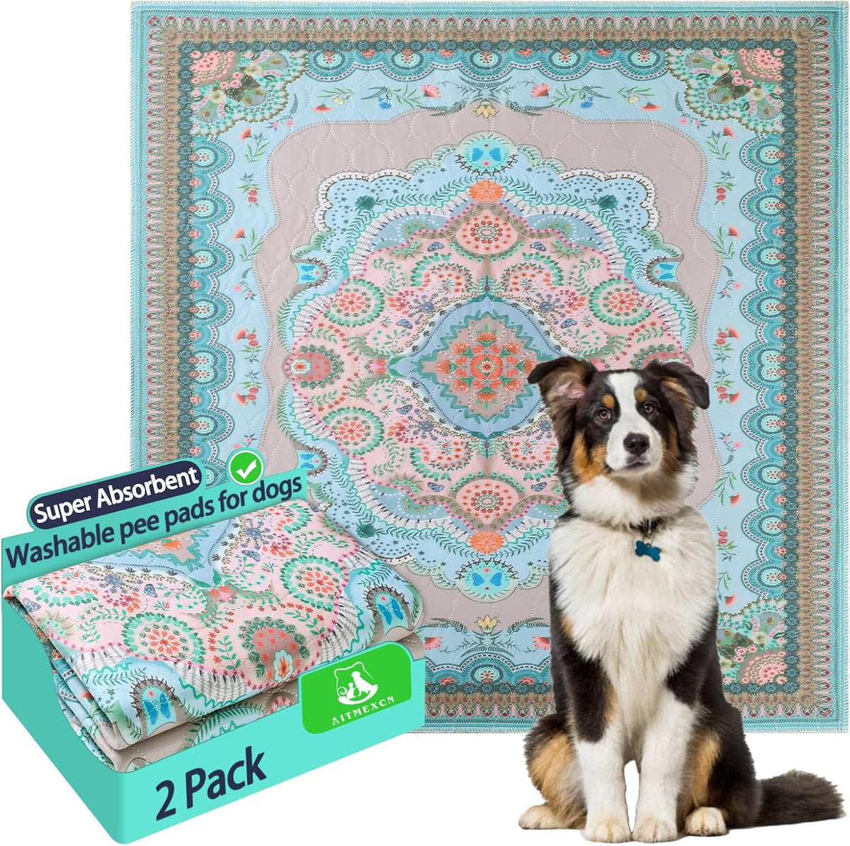 Aitmexcn Washable Pee Pads for Dogs, 2 Extra Large Puppy Pads, 72'' x 72''