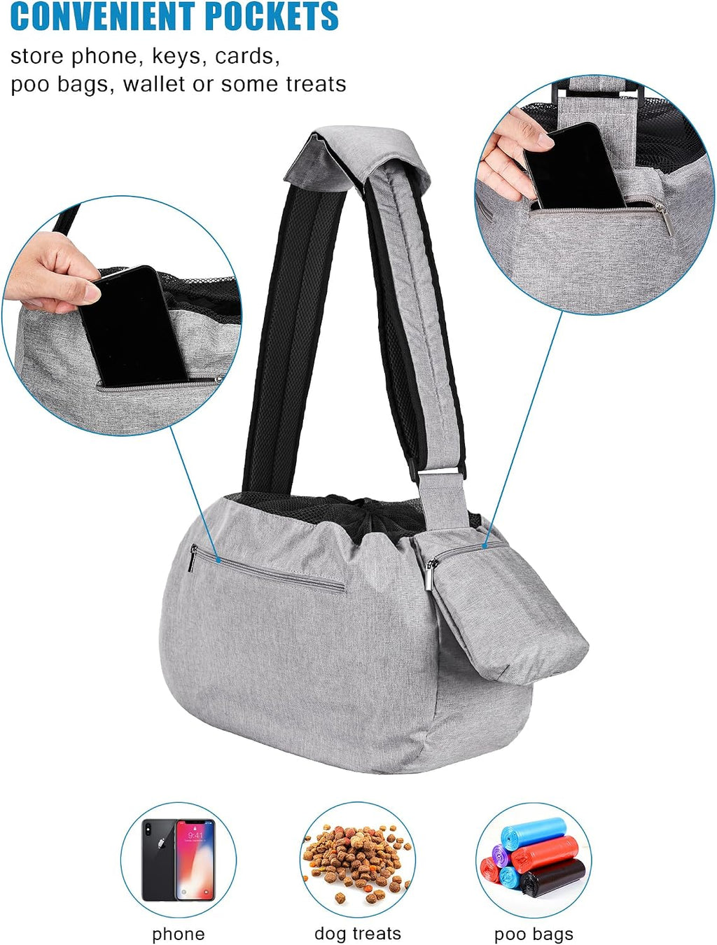 Ownpets XL Dog Sling 15-25lbs, Hands-Free Carrier with Bottom Support Pad