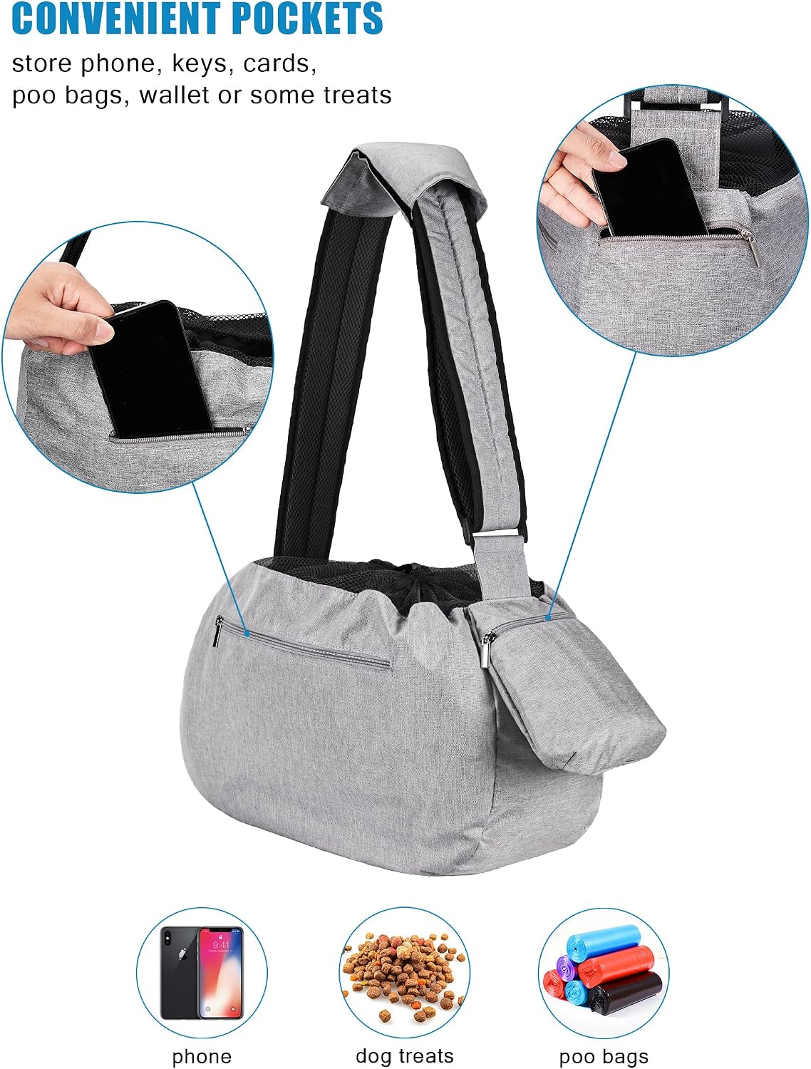 Ownpets XL Dog Sling 15-25lbs, Hands-Free Carrier with Bottom Support Pad