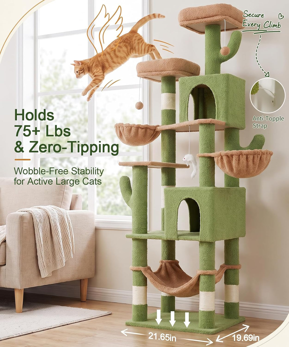 AMHANCIBLE Cactus Cat Tree, 70 Inch Tall Cat Tower for Indoor Cats