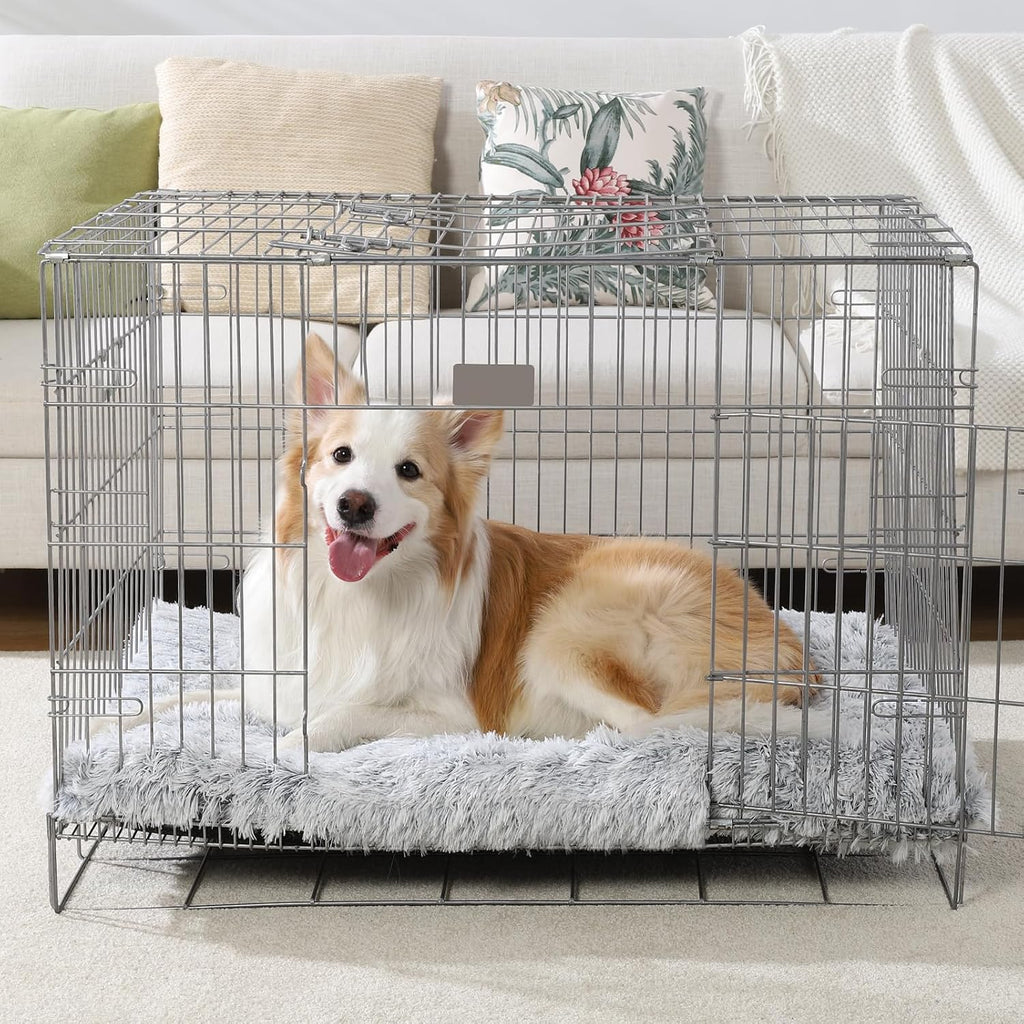 Vonabem Dog Bed, Extra Large, Plush Soft Pet Beds for XL Dogs, Crate Pad, Washable, 41L x 27W x 2H Inches, 100 lbs Capacity, Grey