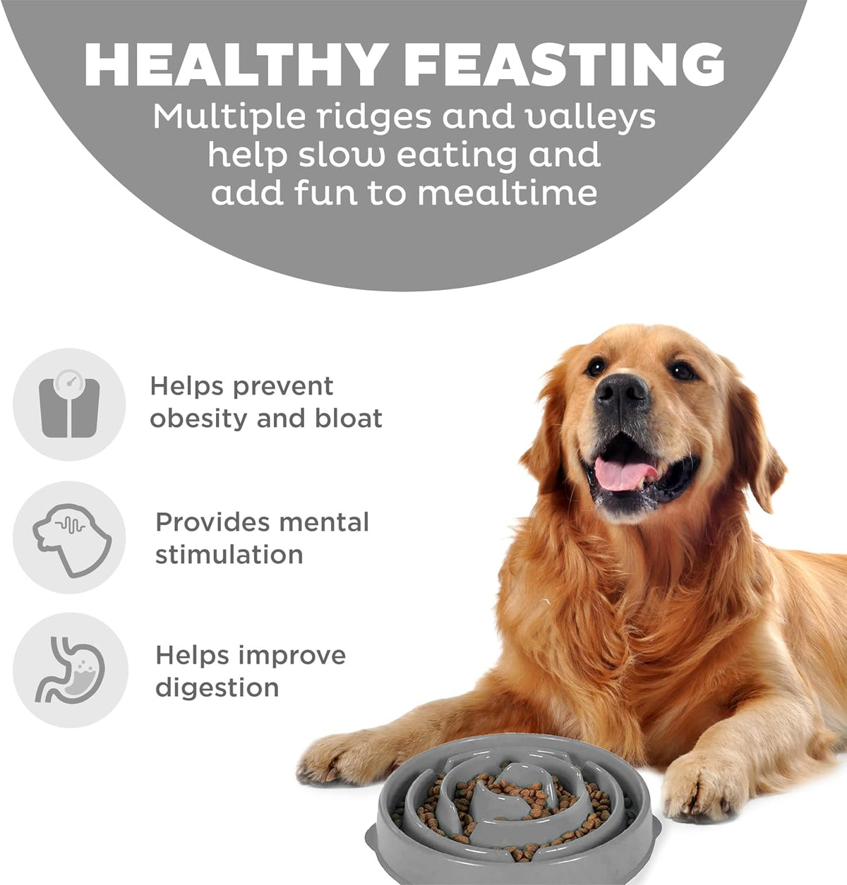 Outward Hound Fun Feeder Slo Bowl Dog Slow Feeder, Drop, Gray, 11.8" | Slows Fast Eaters, Can Aid Digestion, Holds 4 Cups Dry or Wet Food, Non-Slip Base, Easy Clean, No BPA, Medium to Large Dogs 