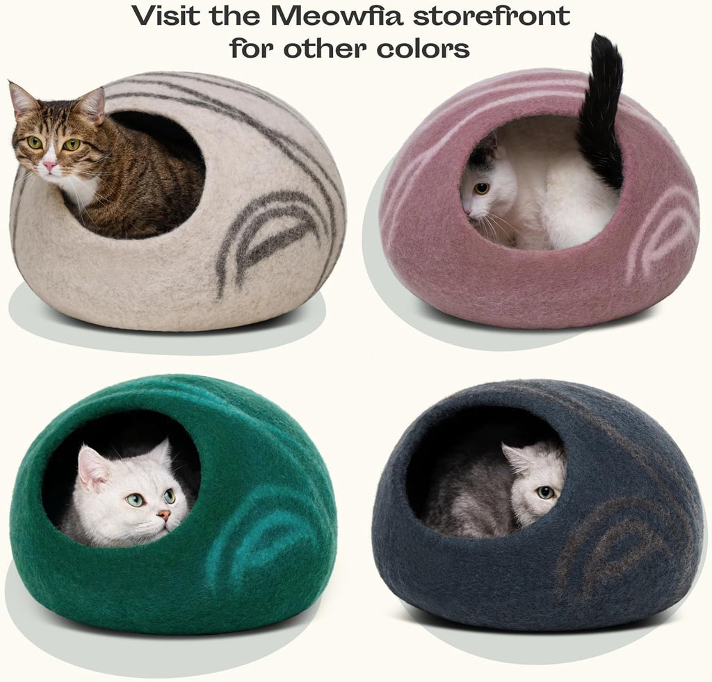 MEOWFIA Cat Cave - New Zealand Wool Bed for Indoor Cats (Light Gray)