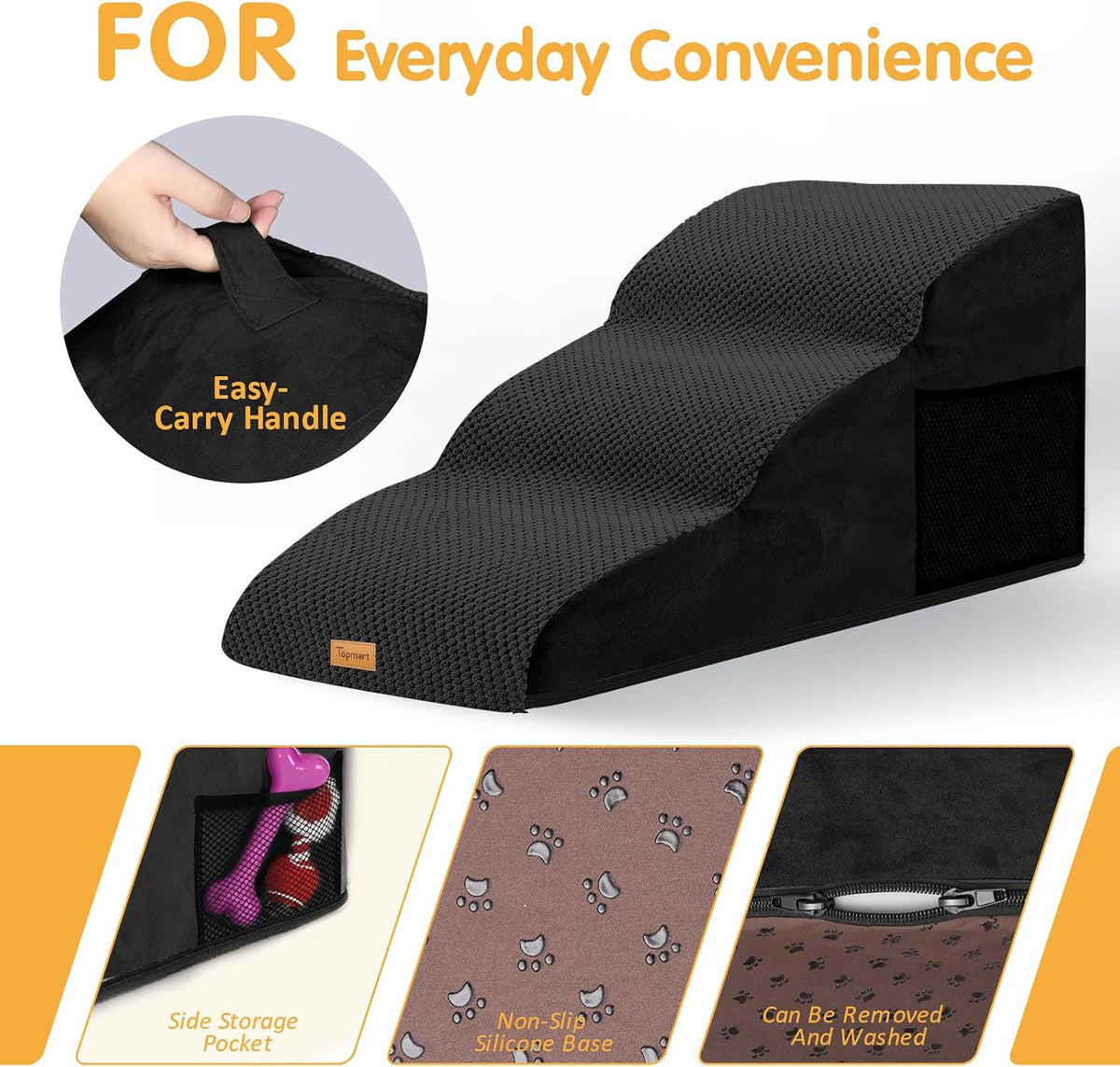 Topmart High Density Extended Foam Dog Ramp&Steps 3 Tiers,15.7" High