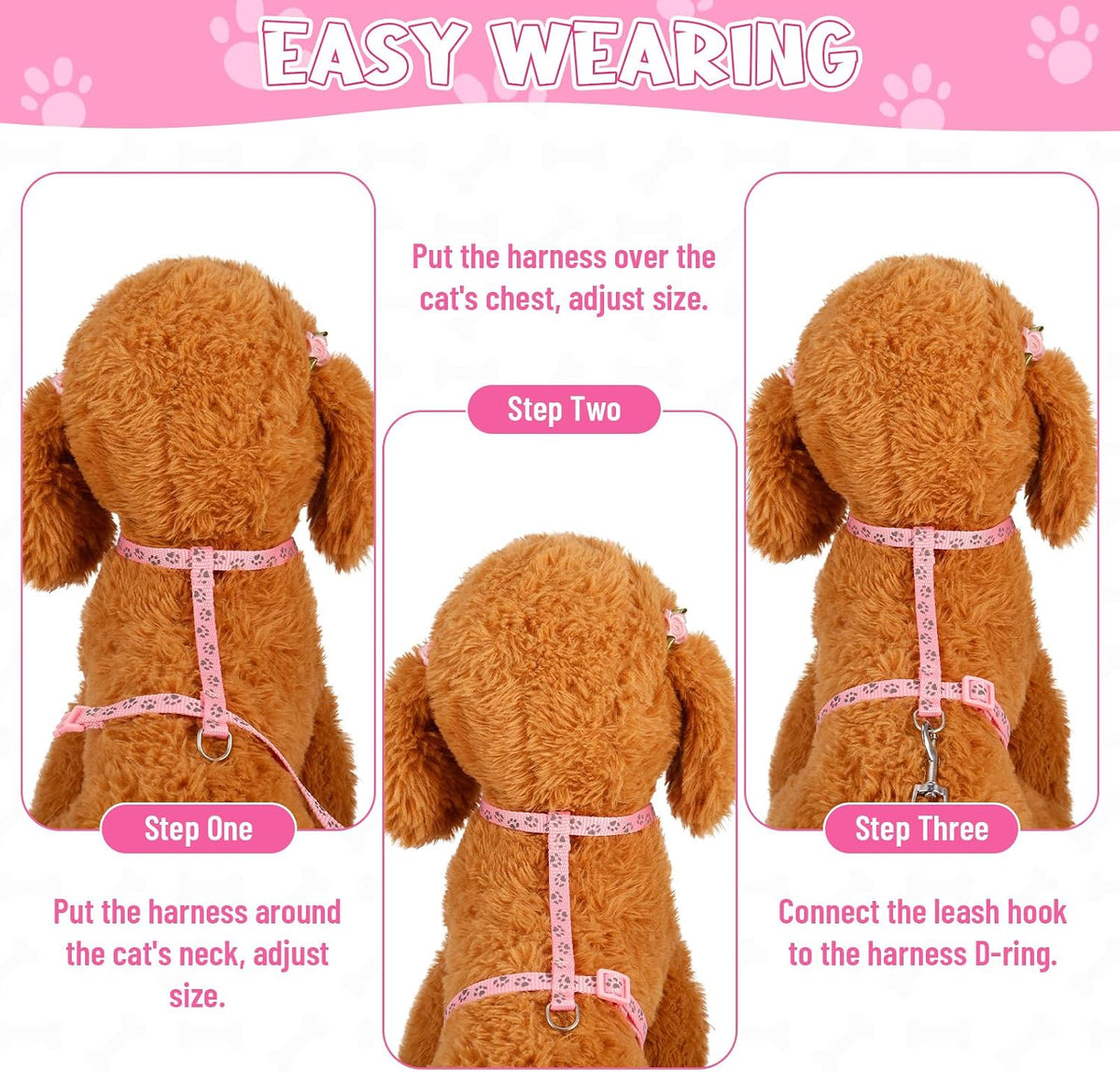 Auidy_6TXD 3 Pack Cat Harness and Leash Reflective Cat Harness