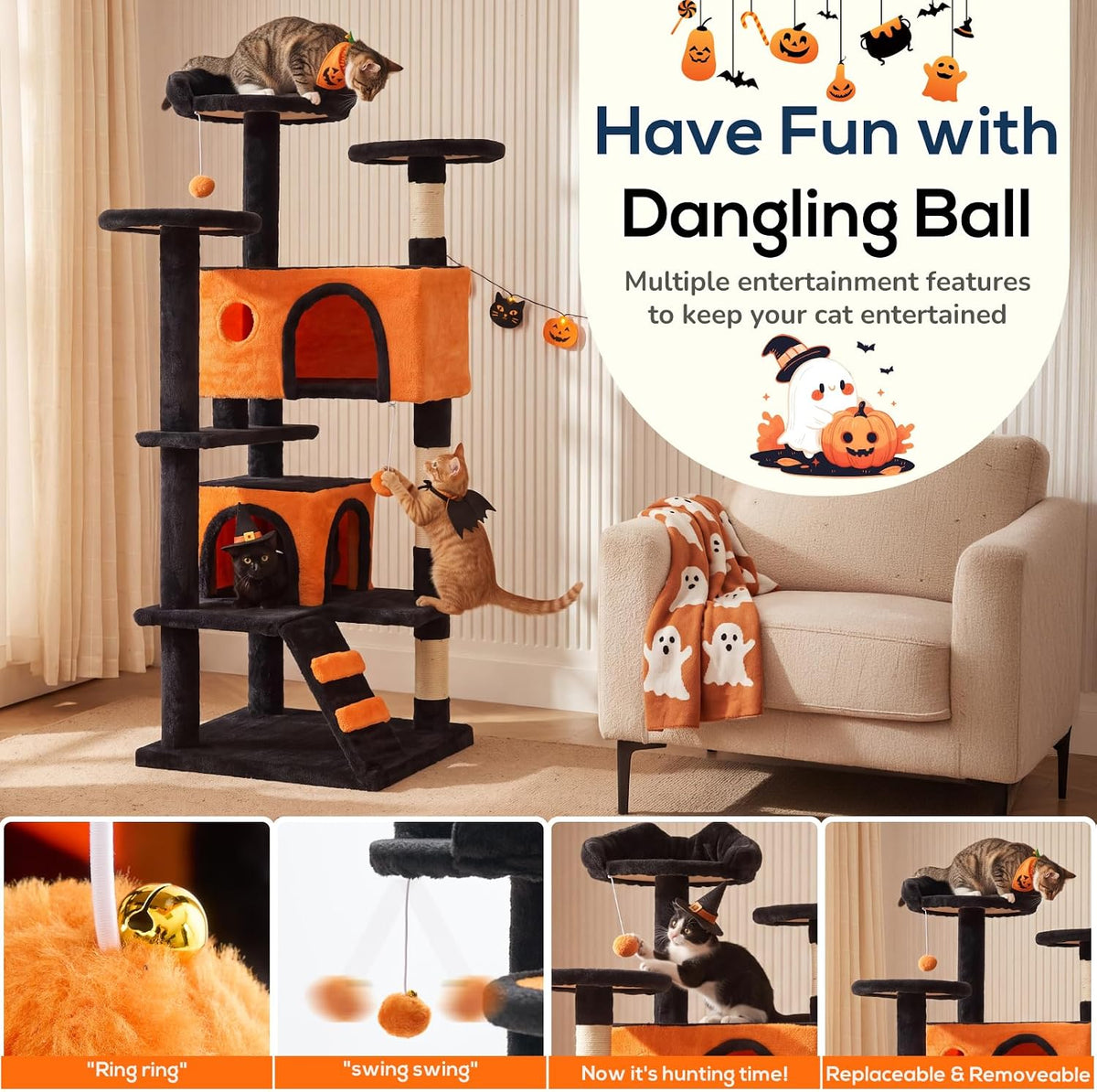54 Inch Cat Tree Tower with Natural Sisal Scratching Post