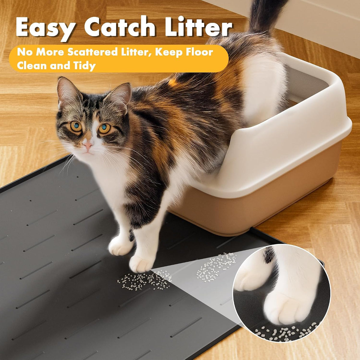 Pieviev Silicone Cat Litter Mat, Traps Litter & Easy to Clean, 34'' x 22'' | Raised Edges Lock Litter & Urine, Scratch and Wear-Resistant Cat Box Mat, Non-Slip Backing, Fit Most Standard Boxes