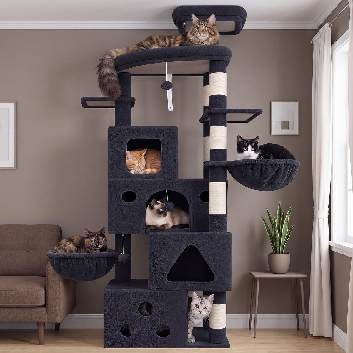 Gitelsnour 78.7'' Cat Tree Tower, 4 Cat Condos for Mutiple Cats, GCT809G