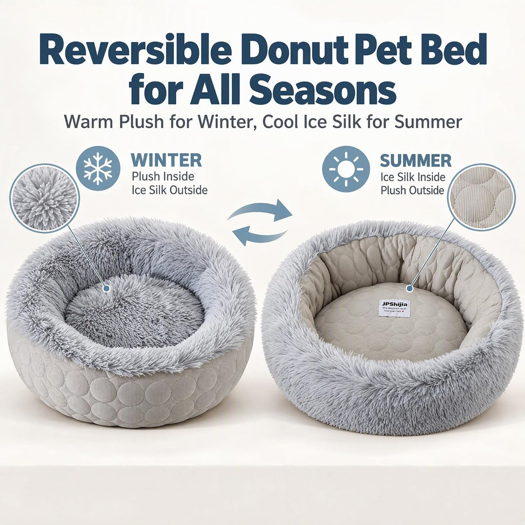 Reversible Donut Cat Bed, Grey Medium 19.7in Cat & Small Dog Nest