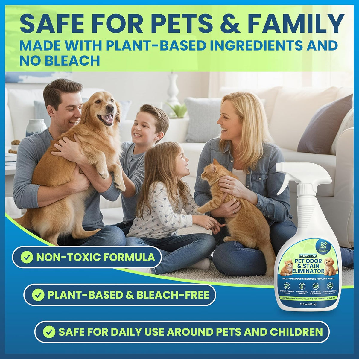 Enzyme Cleaner for Dog & Cat Urine, Pet Urine Odor Eliminator, Enzymatic Carpet Stain Remover for Home, Pet Odor Eliminator Cleaning Spray Kit, 32 Fl Oz + 4 Fl Oz