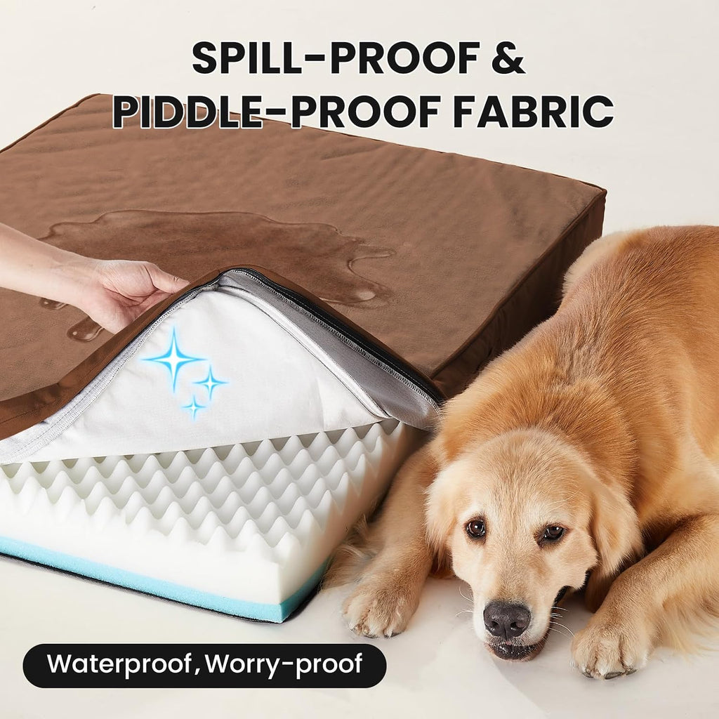 OhGeni Orthopedic Large Dog Bed, Reversible Memory Foam, 41 inch-XL(Brown)
