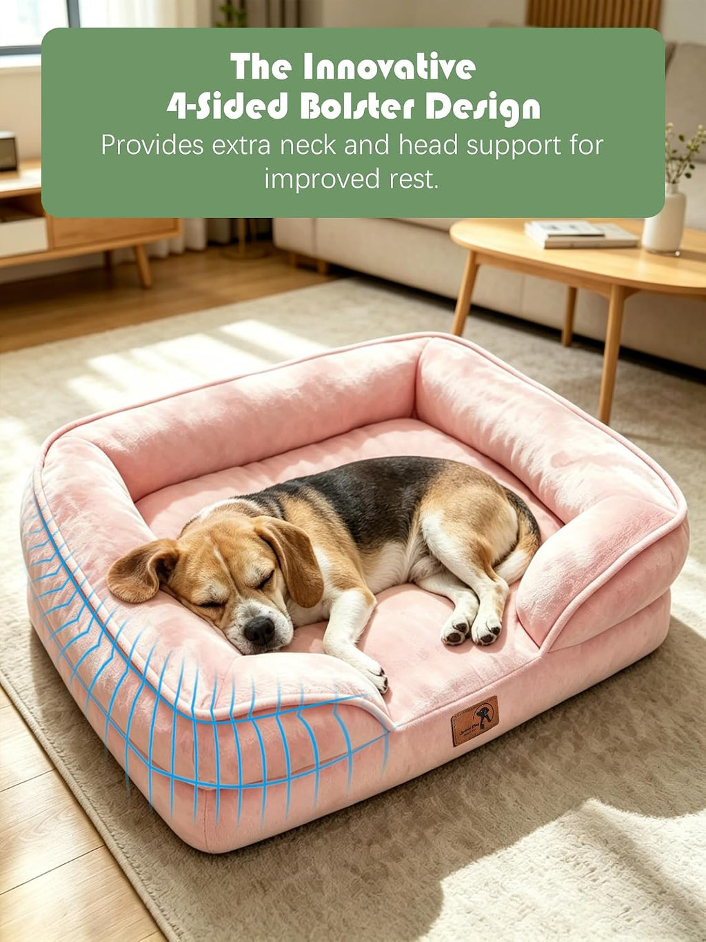 Spotted Play Orthopedic Dog Bed with Sides - Sofa Beds for Medium Dogs, Supportive Foam Pet Couch Bed with Washable Removable Cover, Waterproof Lining and Non-Slip Bottom, Pink - M