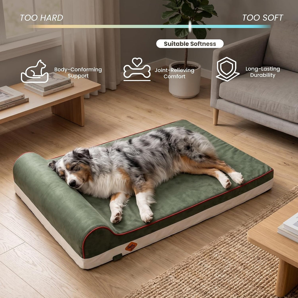 Laifug Orthopedic Dog Bed, Dark Green 34''x22''x5.5'', Memory Foam