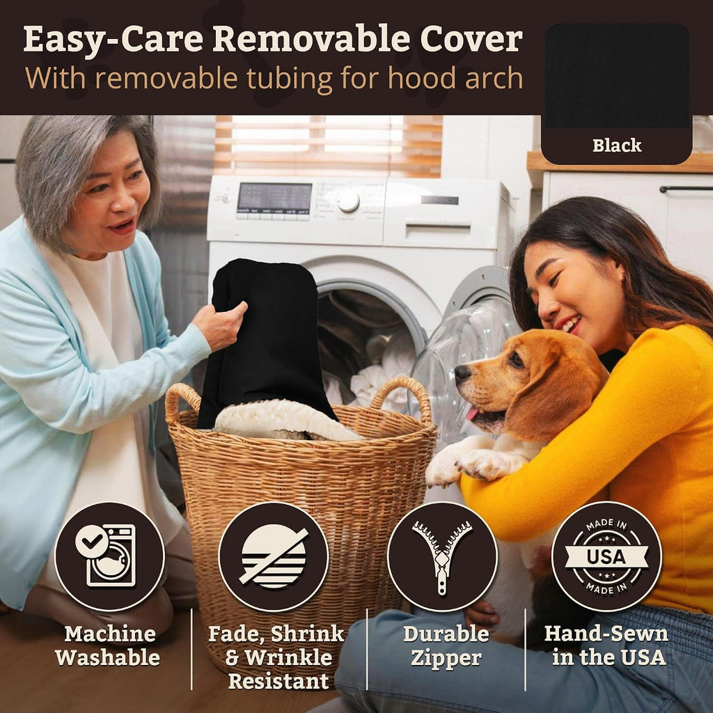 Snoozer Rectangle Cozy Cave Dog Bed, Hooded Dog Bed, Black (XL)