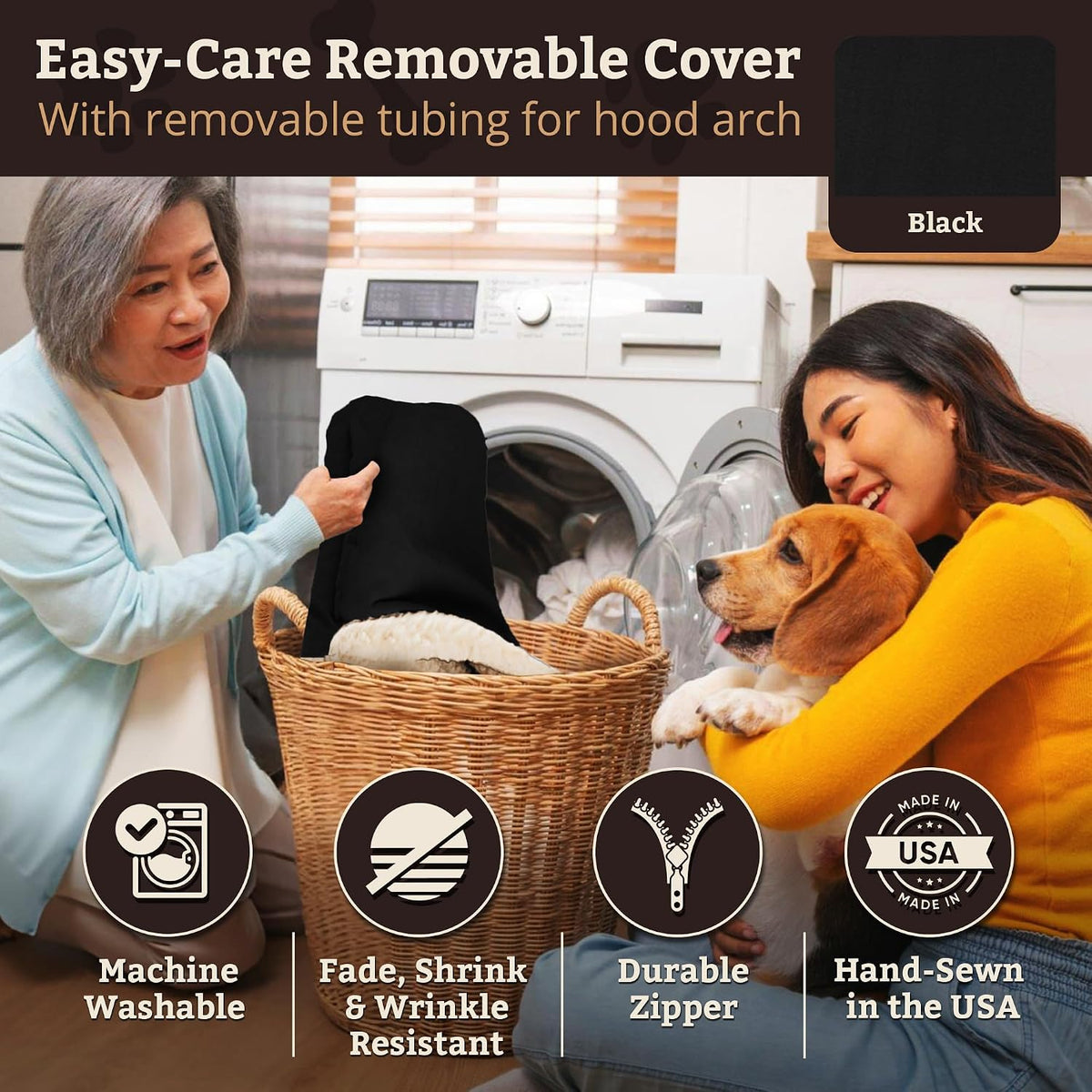 Snoozer Rectangle Cozy Cave Dog Bed, Hooded Dog Bed, Black (XL)