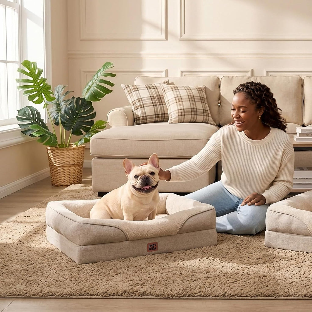 EHEYCIGA Orthopedic Dog Bed for Medium Dog, Memory Foam Dog Couch, Beige