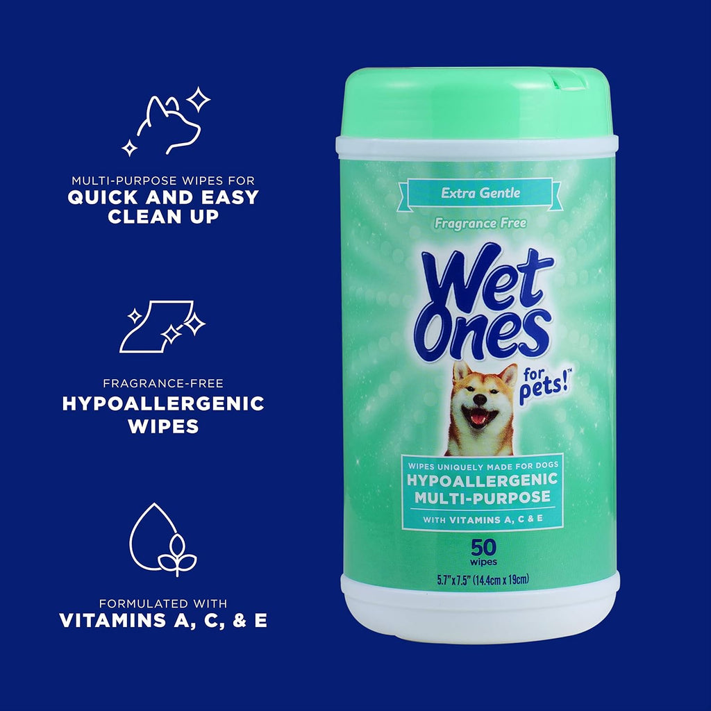 Wet Ones for Pets Hypoallergenic Dog Wipes, Fragrance-Free, 50 Count (Pack of 2)