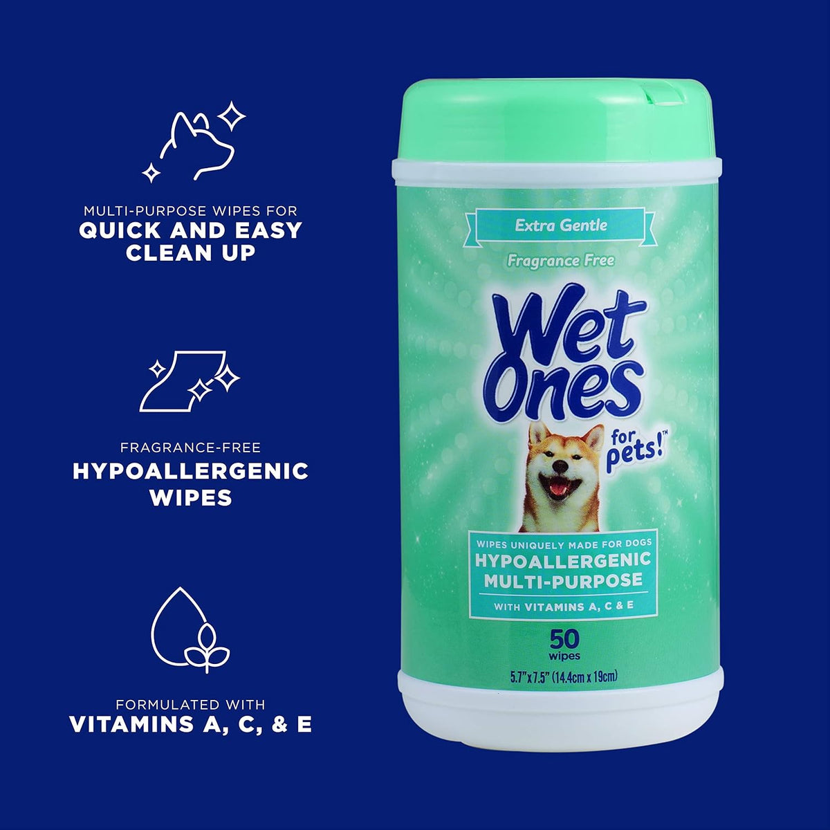 Wet Ones for Pets Hypoallergenic Dog Wipes, Fragrance-Free, 50 Count (Pack of 2)