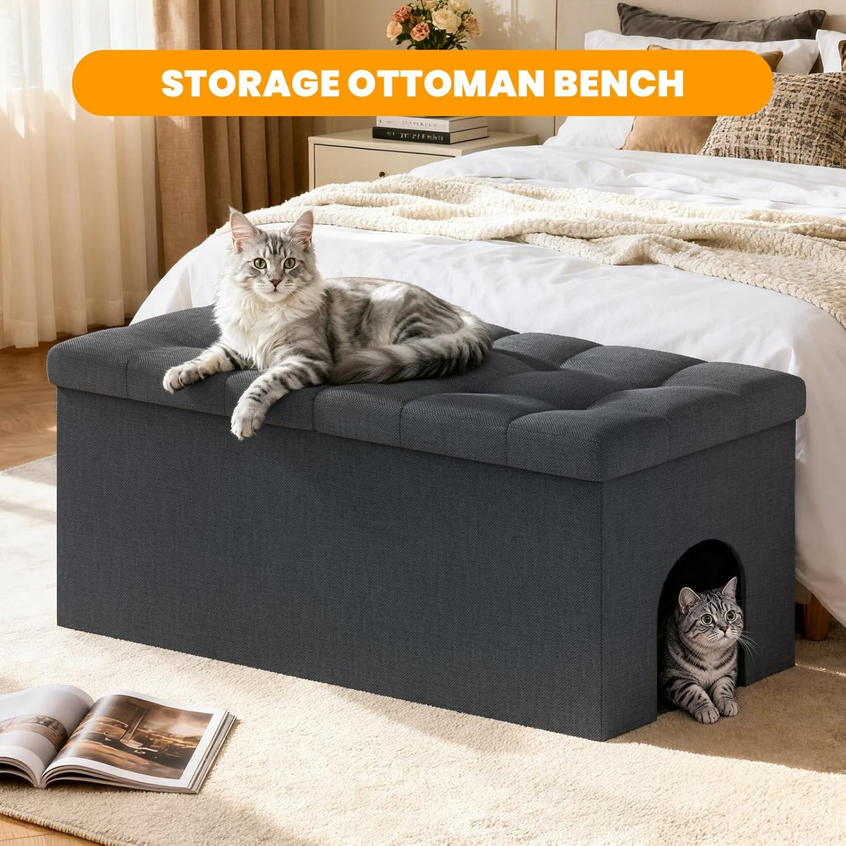 3-in-1 Cat Litter Box Enclosure Furniture, XX-Large, Dark Grey