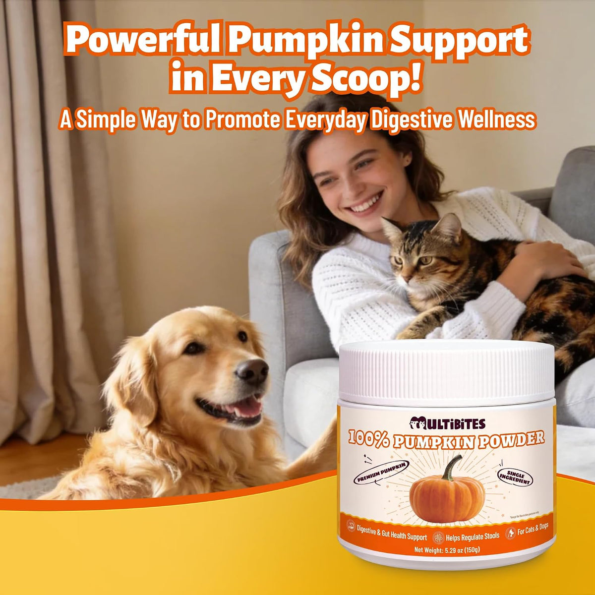 100% Pumpkin Powder for Dogs & Cats 5.3oz, Pure Fiber Supplement