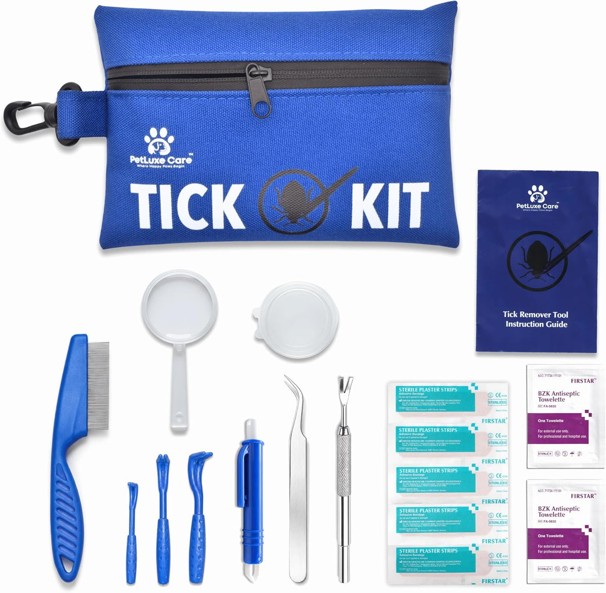 Complete Tick Removal Kit for Dogs & Cats – Tick Remover Tool Set with 3 Size Hooks, Tick Comb & Stainless Steel Precision Tick Remover + Tweezers, Travel Pouch – Safe, Fast Tick Removal