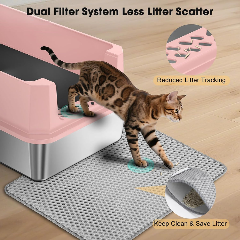 FURTIME Stainless Steel Cat Litter Box, Extra Large Cats Metal Litter Box