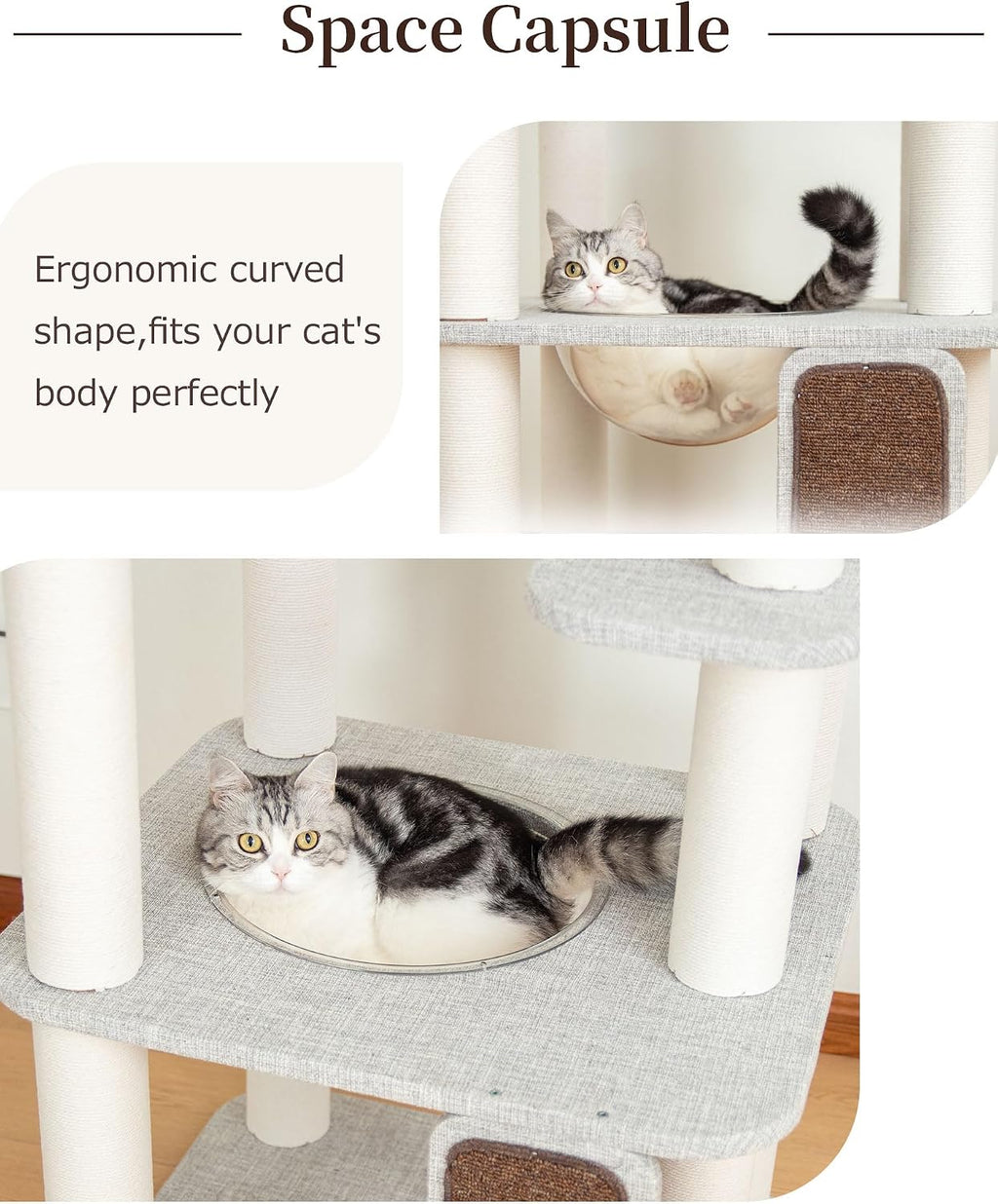 53" Cat Tree Tower for Large Cats, Large Perch & Sisal Board