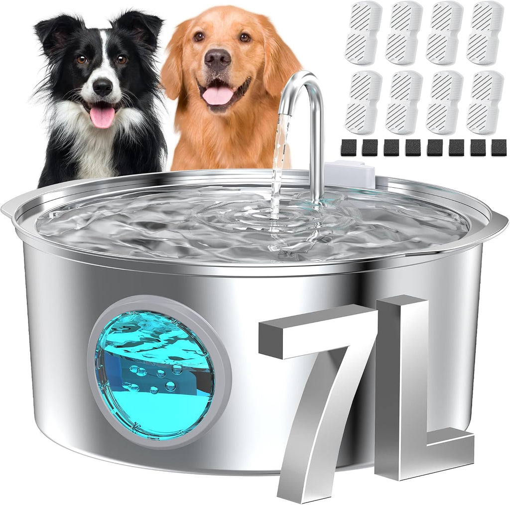 Dog Water Fountain for Large Dogs: 8 Filters + 8 Sponges Big Cat Fountain
