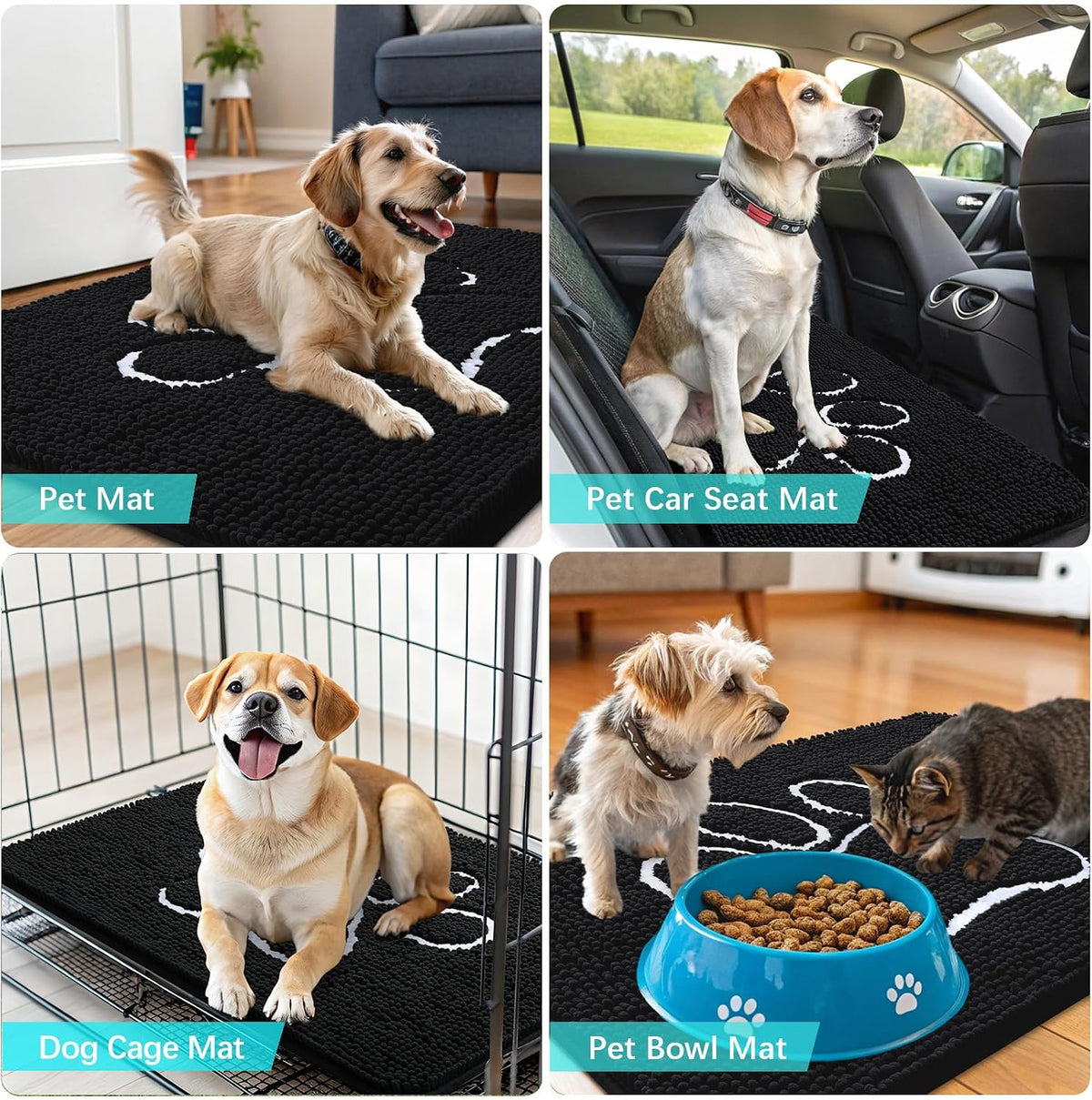 OLANLY Dog Door Mat for Muddy Paws 54x32, Paw Print Design Chenille Mud Mat