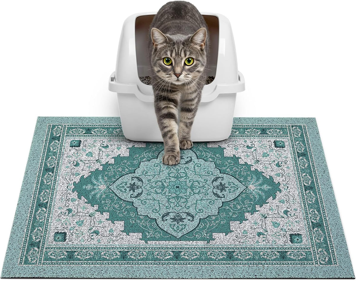 Glittme Cat Litter Mat, 24"x15" Non-Slip Washable Trapping Mat for Cats | Litter Trapping Mat With Thick PVC Coil To Catch Scatter, Soft On Paws And Waterproof Bottom To Protect Floors