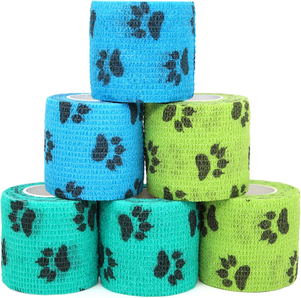 Self Adhesive Bandage Wrap Animal Cohesive Bandage Self Adherent Wrap First Aid Tape for Dogs Cats Horses Birds & Wrist Healing Ankle Sprain (2 Inch Green Set 6 Rolls)