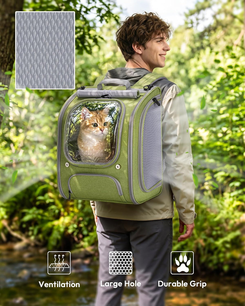 Pecute Cat Backpack Carrier,Large Space Cat Bubble Backpack,Light Green