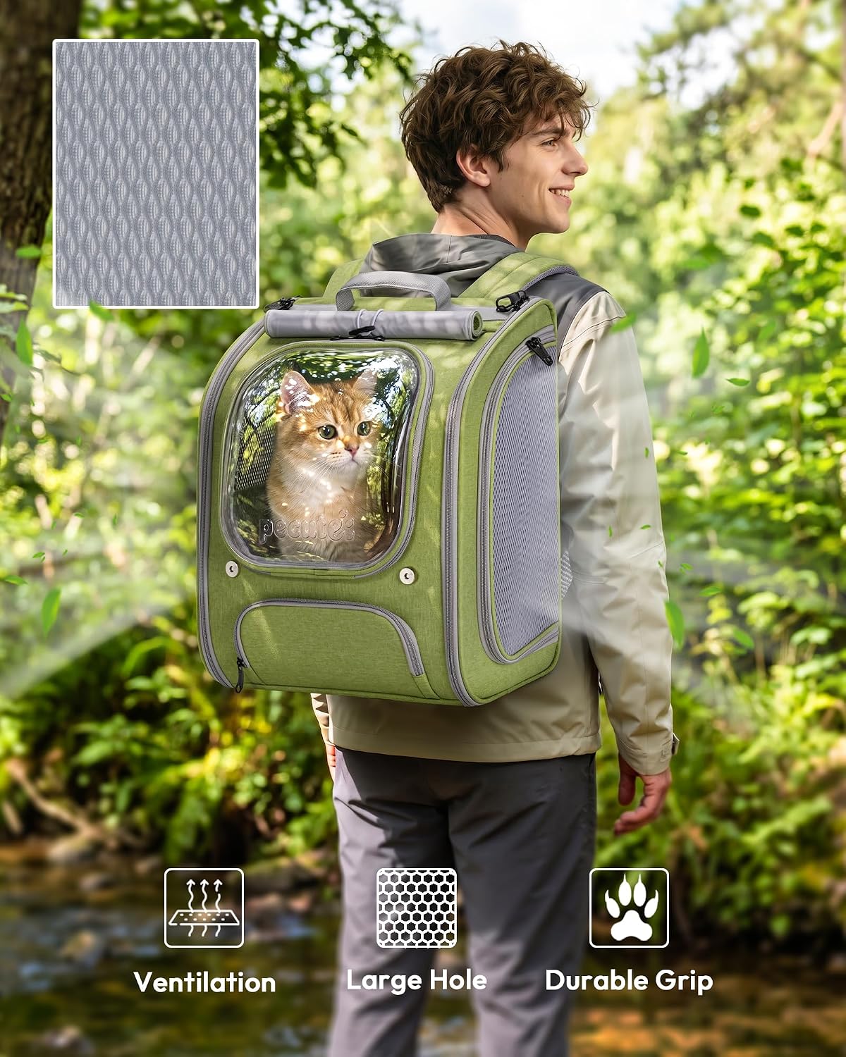 Pecute Cat Backpack Carrier,Large Space Cat Bubble Backpack,Light Green