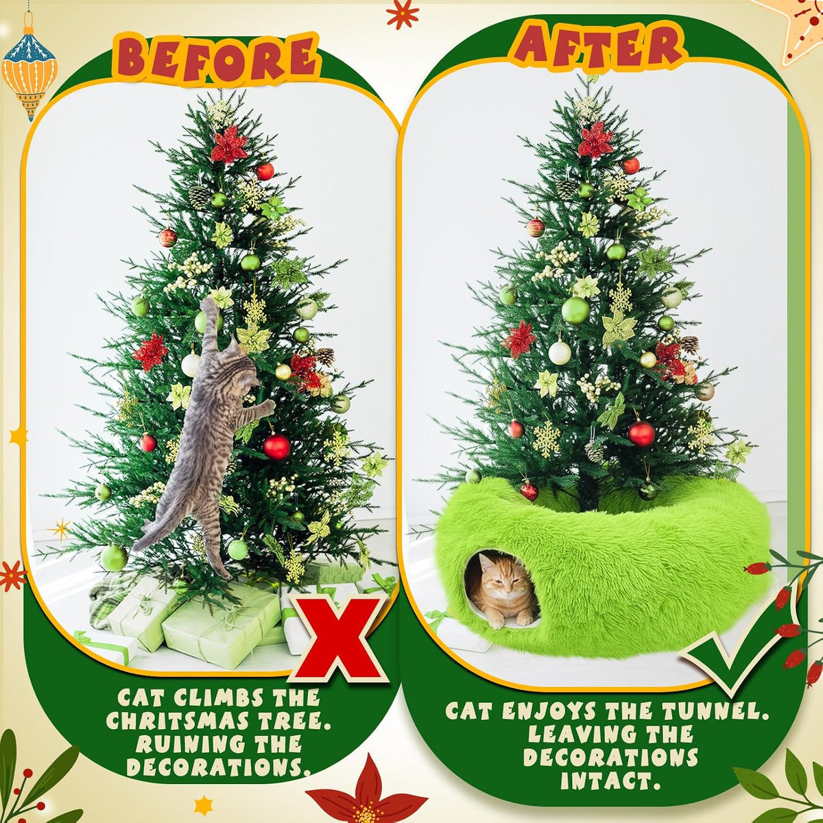 Thyle Christmas Cat Tunnel Bed, Green, 3ft X 3ft X 9.8in, Plush