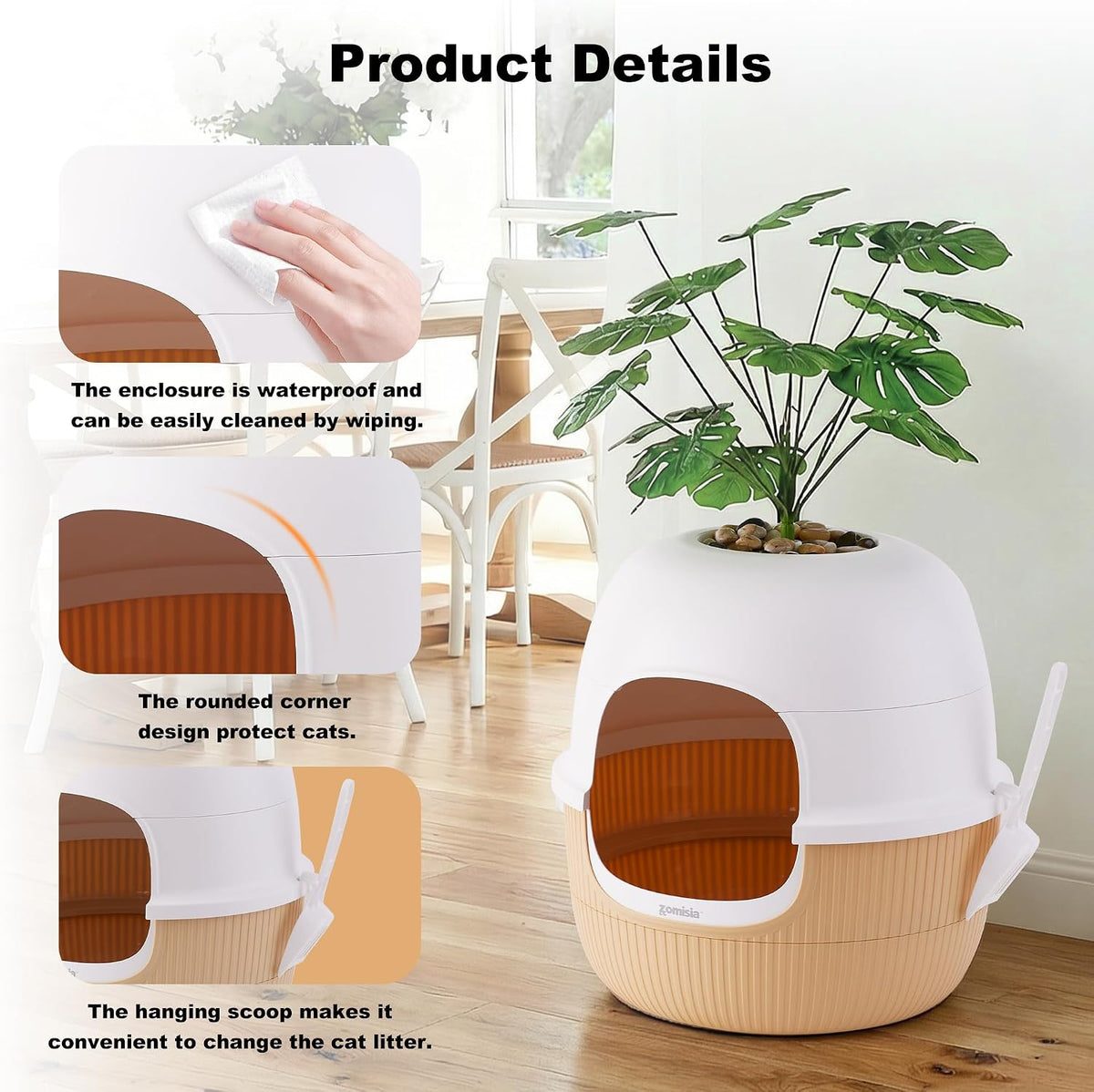 ZOMISIA Hidden Cat Litter Box Enclosure with Faux Plant and Odor Control