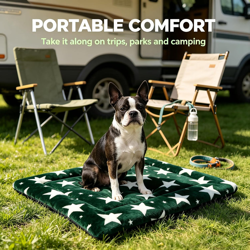 Dog Bed Mat,Reversible & Ultra Soft Kennel Pad-Machine Washable Pet Bed for Dogs & Cats-All-Weather Crate Liner for Crates,Carriers & Travel (Big Star&Green, 35.0" L x 23.0" W x 1.5" Th)