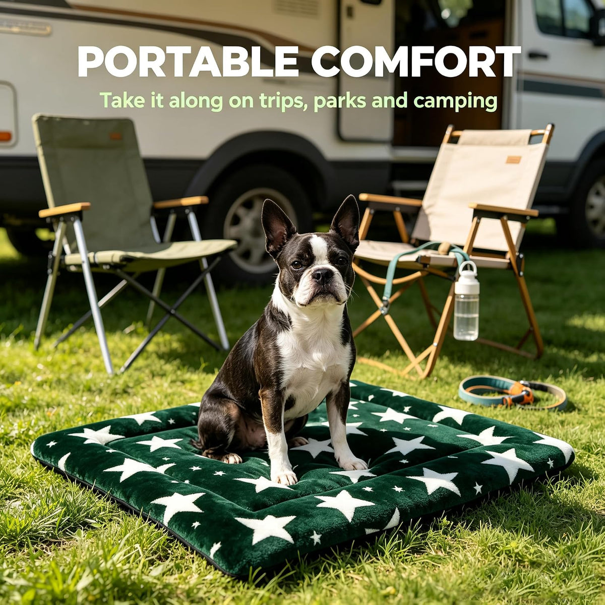 Dog Bed Mat,Reversible & Ultra Soft Kennel Pad-Machine Washable Pet Bed for Dogs & Cats-All-Weather Crate Liner for Crates,Carriers & Travel (Big Star&Green, 35.0" L x 23.0" W x 1.5" Th)