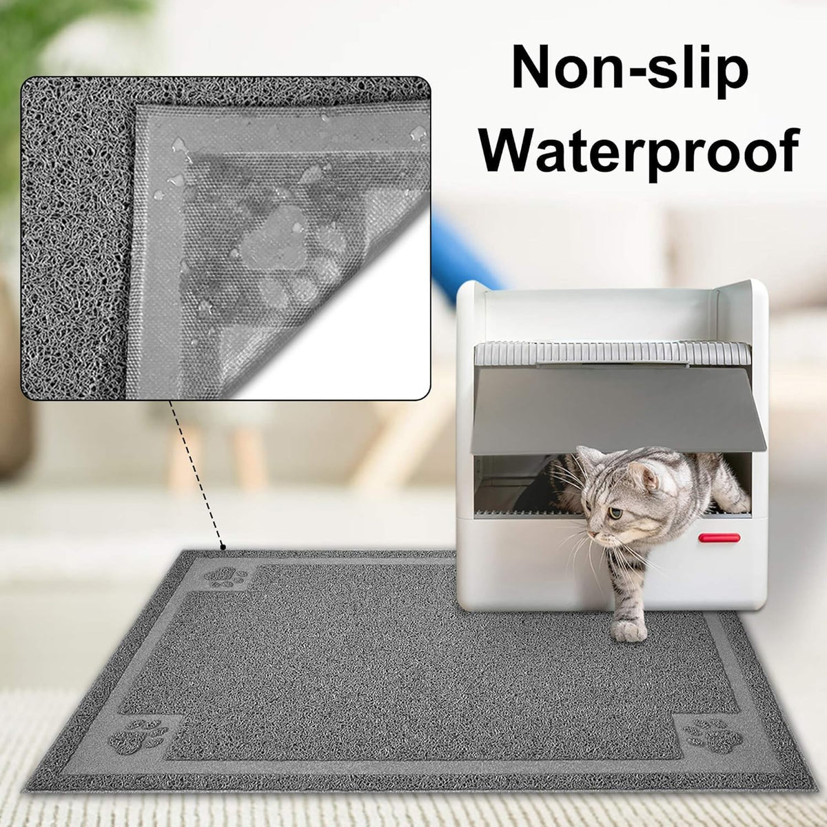 UPSKY Large Cat Litter Mat Trapper 35"×23", Waterproof, Non-Slip, Gray | Large Litter Box Mat, Foldable Trapping Mat, Anti-slip Design, For Cat Litter Boxes and Sensitive Paws, Easy to Clean