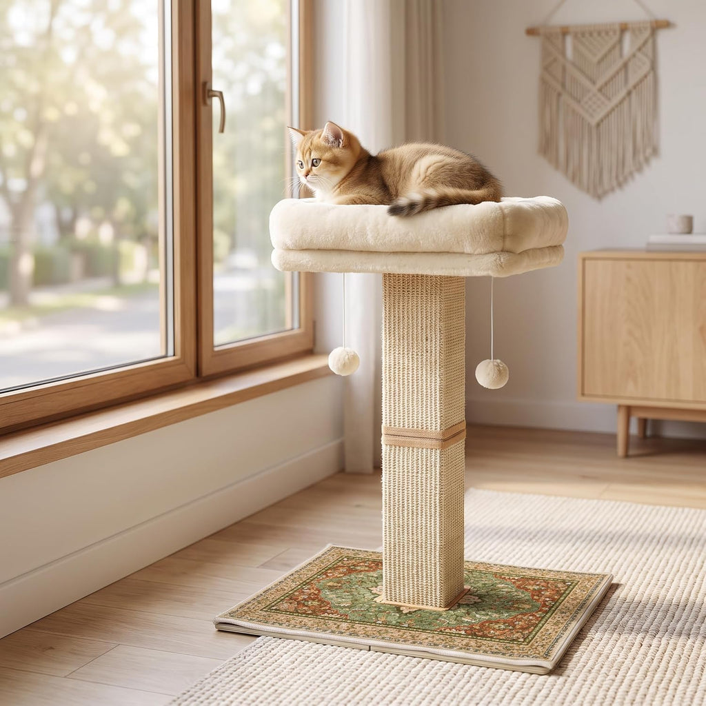 Cat Scratching Post with Bed for Indoor Adult Cats, Cat Perch,Green
