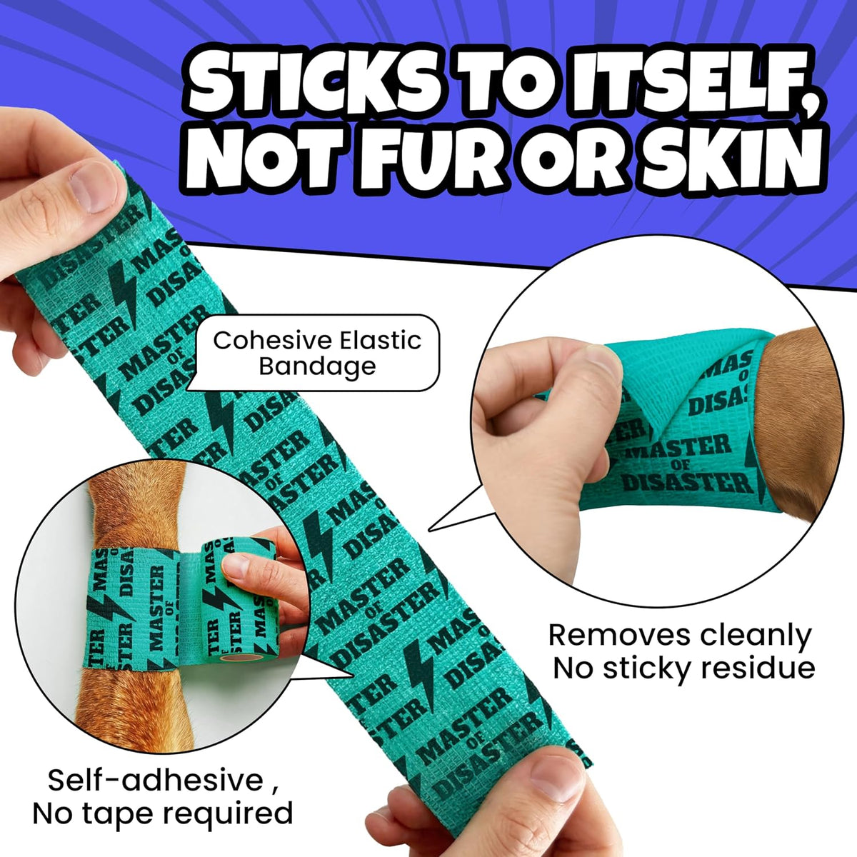 Funny Vet Wrap for Dogs, 2in Self-Adhesive Bandage Tape, 6 Pack Boys
