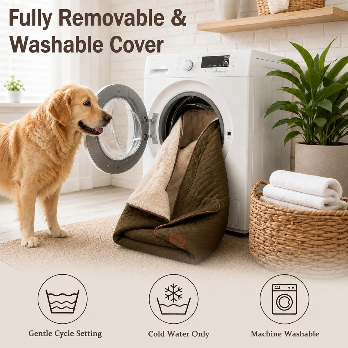 Dog Bed with Reusable Potty Pad - 44.5" x 33.5" x 6.7" Brown