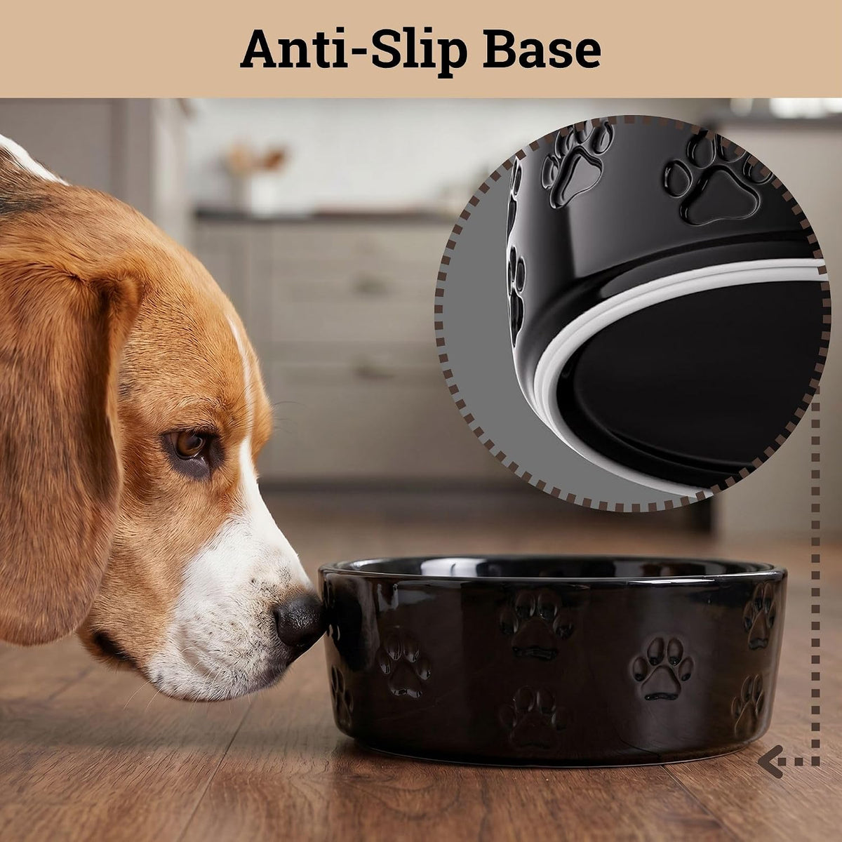 Ceramic Dog Bowl Set of 2 w/ Anti-Skid Base 6.5"W x 2.5"H, 3.8 Cup Capacity