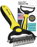 Maxpower Planet Pet Grooming Brush - Double Sided Shedding, Dematting Undercoat Rake for Dogs and Cats - Extra Wide Dog Grooming Brush - Yellow