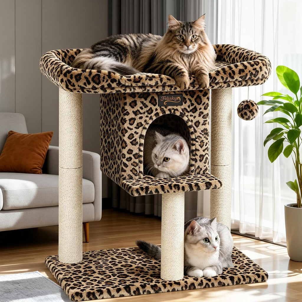 Cat Tree Tower Scratching Post for Indoor Large Adult Cats with Perch Bed