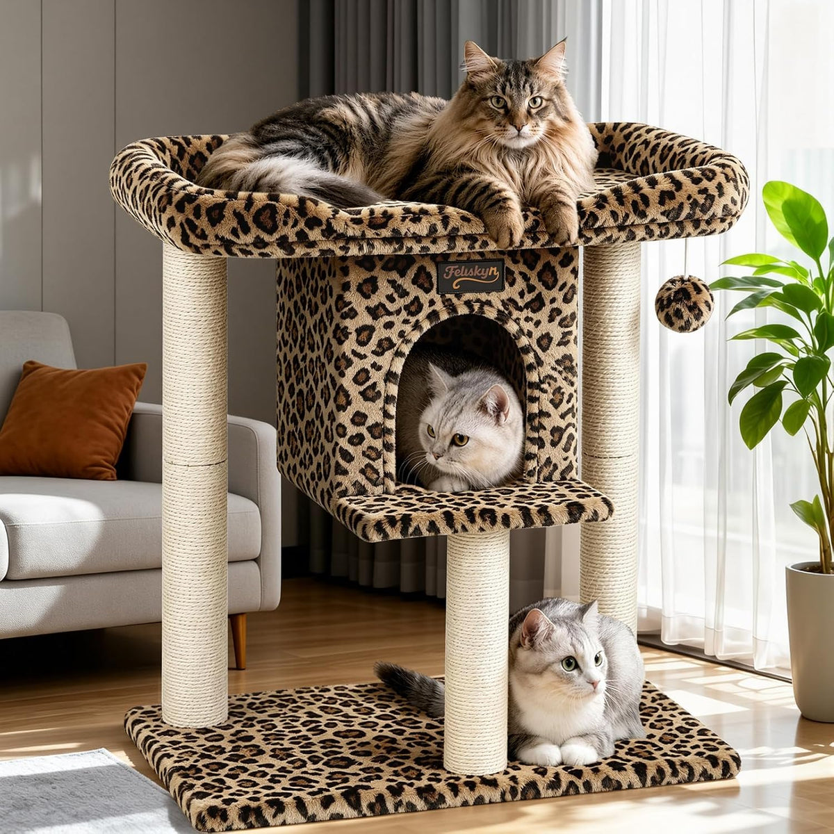 Cat Tree Tower Scratching Post for Indoor Large Adult Cats with Perch Bed
